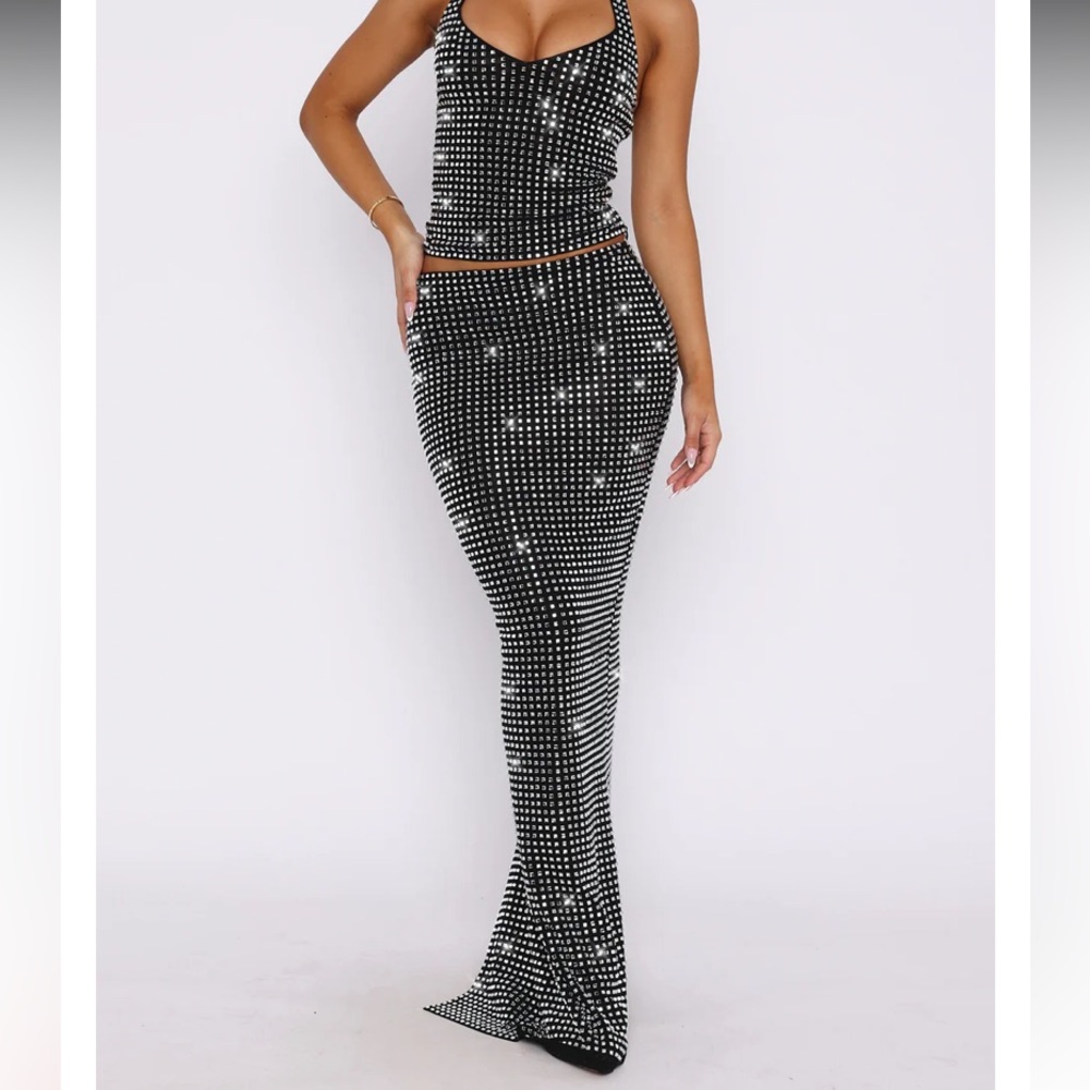 Good Vibes Only Embellished Maxi Skirt Black